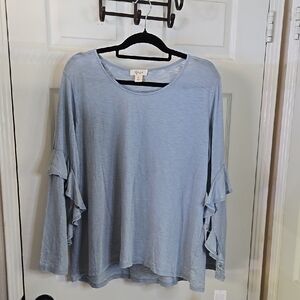Style & Co. Ruffle Sleeve Blouse Light Blue  XL